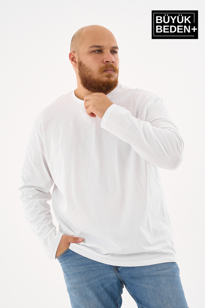 Superlife Ανδρικό μακρυμάνικο μπλουζάκι με λαιμόκοψη 2 κλωστών σε μεγάλο μέγεθος