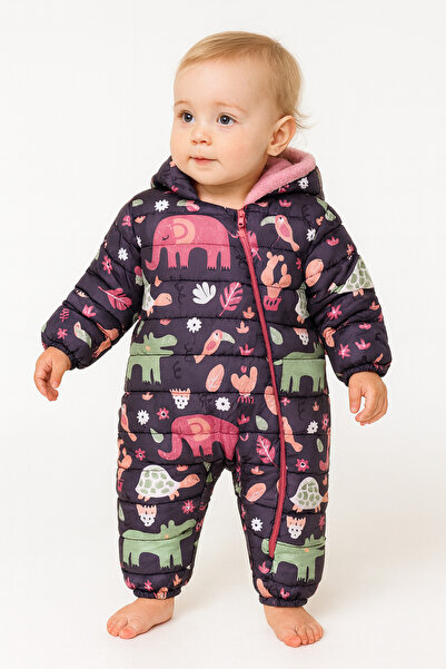 Mika Bebek & Çocuk Fil Figürlü İçi Kürklü Kapüşonlu Pembe Kız Bebek Astronot ...