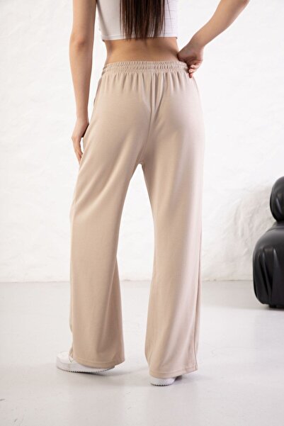 YusGos Women's Soft Textured Modal Fabric Wide Leg Palazzo Pants Beige