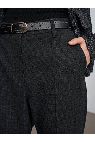 Dilvin 72208 Pantaloni din țesătură melange cu curea-antracit