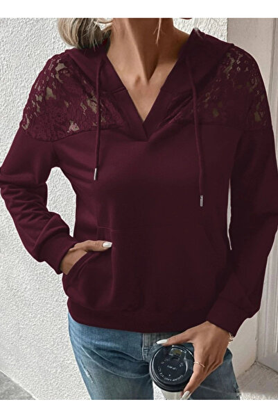 Silerra Women's Long Sleeve Hooded Lace-Up Ruched Viscose Two Thread Blouse