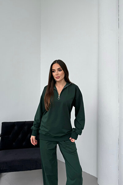 Mezka Γυναικείο Σετ Φόρμας με Μισό Φερμουάρ ψηλός λαιμός Πράσινο