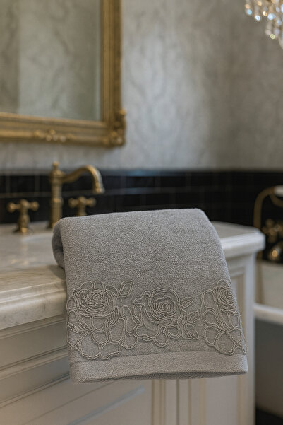 Çeyiz Bahçesi Рушник з кадифу Roose - Çeyiz Bahçesi, кремово-сірий, 50x90