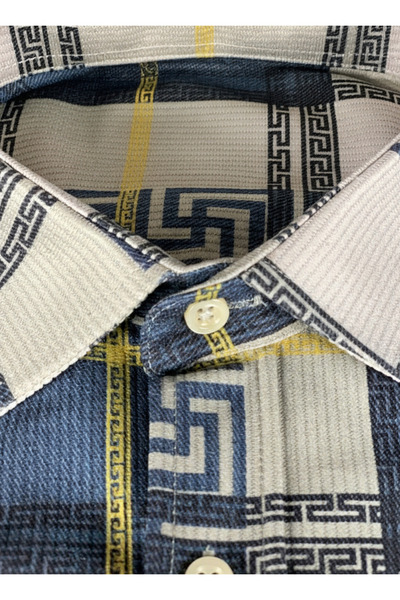 YusGos Long Sleeve Cotton Easy-Iron Retro Pattern Regular Fit Premium Personality Men's Shirt Cream m