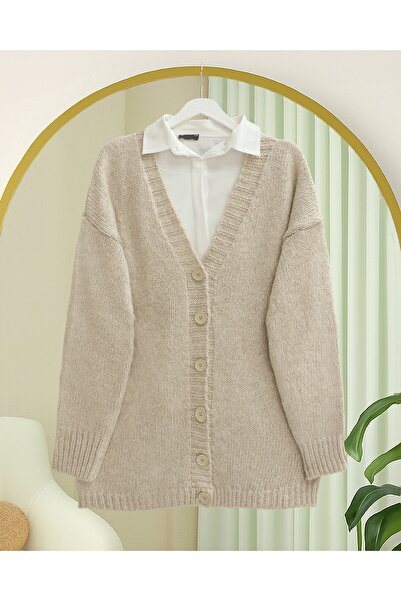 Modamorfo Buttoned Front Knitted Sweater Cardigan - Light Mink
