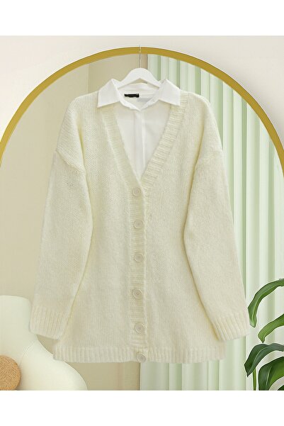 Modamorfo Buttoned Front Knitted Sweater Cardigan - Ecru