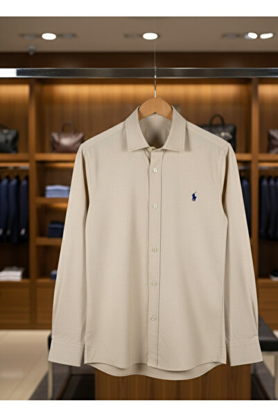 YusGos Long Sleeve Cotton Easy Iron Flannel Regular Fit Premium Men's Shirt Cream L