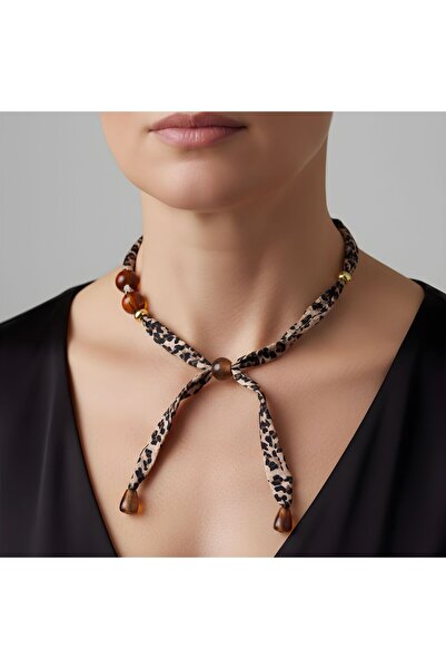 Snartun Leopar Desenli Kumaş Boncuklu Kolye | Bohem Tarz, Hafif ve Şık Aksesu...