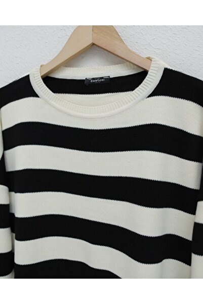 Modamorfo Tunica tricotată cu dungi laterale guler rotund -Negru