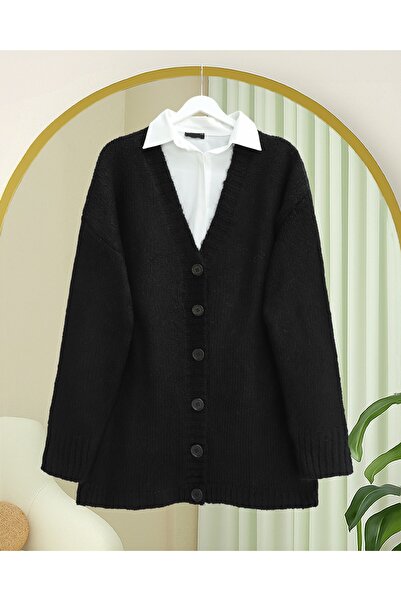 Modamorfo Buttoned Front Knitted Sweater Cardigan - Black