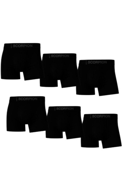 Plus Scorpion Ανδρικό Σετ Μπόξερ 6 τεμαχίων – Μαύρο Χρώμα Ελαστικό Μοντάλ με Ελαστική Μέση