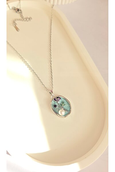 MİLUNXTE Mineli Kolye -Mineli Çelik Kolye - Çiçekli Mineli Kolye