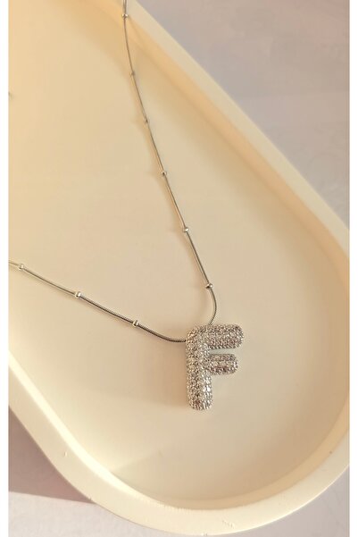 MİLUNXTE F Harfli Kolye – Taşlı Harfli Kolye - Çelik Harf Kolye - Minimal Top...