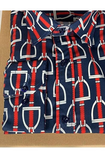 YusGos Long Sleeve Cotton Easy-Iron Belt Pattern Regular Fit Premium Men's Shirt Red L