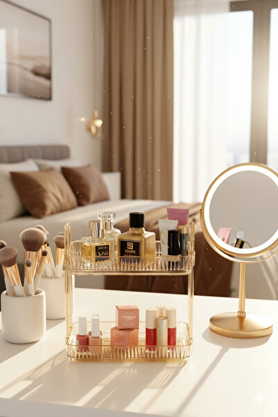 UNIQUE ME 2 Tier Makeup Organizer Cosmetic Accessory Organizer Bathroom Shelf Amber