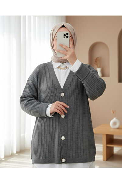 Modamorfo Buttoned Corded Knitwear Cardigan