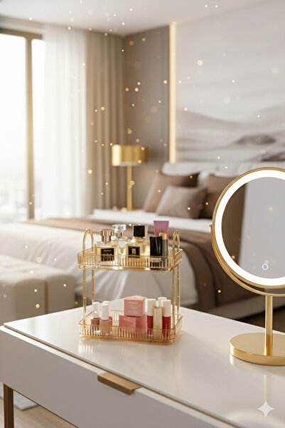 UNIQUE ME 2 Tier Makeup Organizer Cosmetic Accessory Organizer Bathroom Shelf Amber