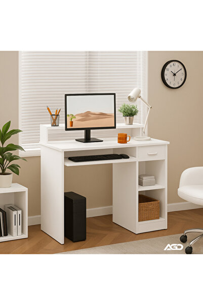 AGD Modern Versatile Home Office Desk, Practical Elegant Design, 106x50x74 cm, White