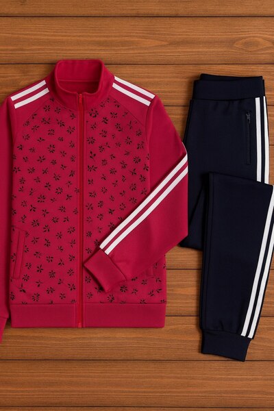 YusGos Women's Zippered Diving Scuba Fabric High Quality Bottom Top Sports Tracksuit Set Fuchsia m