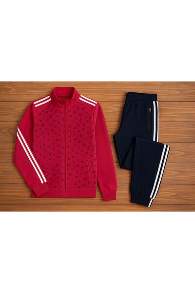 YusGos Women's Zippered Diving Scuba Fabric High Quality Bottom Top Sports Tracksuit Set Fuchsia m