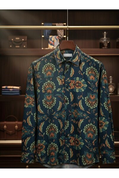 YusGos Long Sleeve Cotton Easy Iron Shawl Pattern Regular Fit Premium Men's Shirt Multi Color m