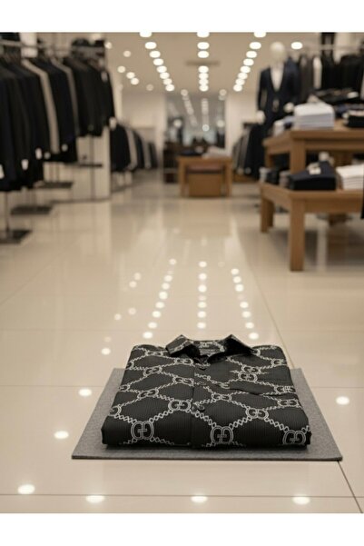 YusGos Long Sleeve Cotton Stretch Fabric Corded Fabric Chain Pattern Regular Fit Premium Winter Men's Shirt Black XL