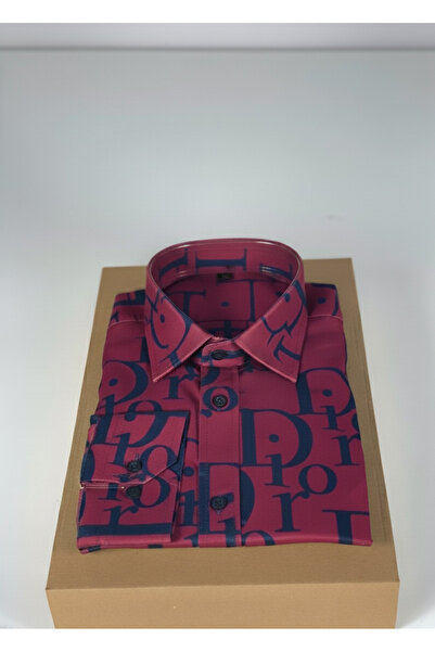 YusGos Long Sleeve Cotton Easy Iron Patterned Regular Fit Premium Men's Shirt Burgundy XL