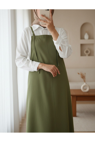 Modamorfo Gabardine Gilet Dress with Strap - Khaki