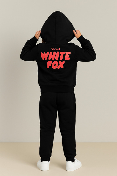 YusGos Unisex Girls/Boys Cotton Hooded White Fox Printed High Quality Tracksuit Set (3-15 Years) Si