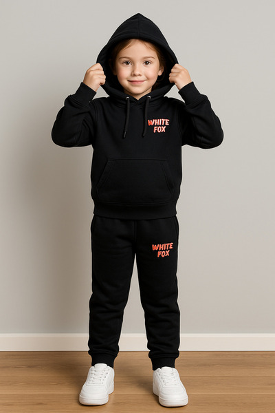 YusGos Unisex Girls/Boys Cotton Hooded White Fox Printed High Quality Tracksuit Set (3-15 Years) Si