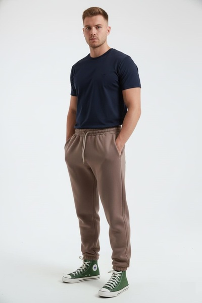 fh fashionhere Men's Elasticated Cuffs 3 Thread Cotton Soft Jogger Brown Sweatpants