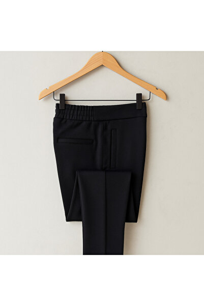 YusGos Cotton Fabric Embossed Striped (piped) Buttoned Basic Comfortable Cut Trousers Black 2XL