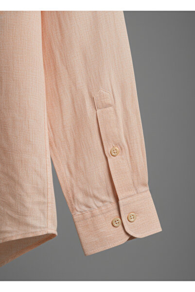 YusGos Men's Regular Fit Regular Collar Winter Raw Linen Shirt Orange XL