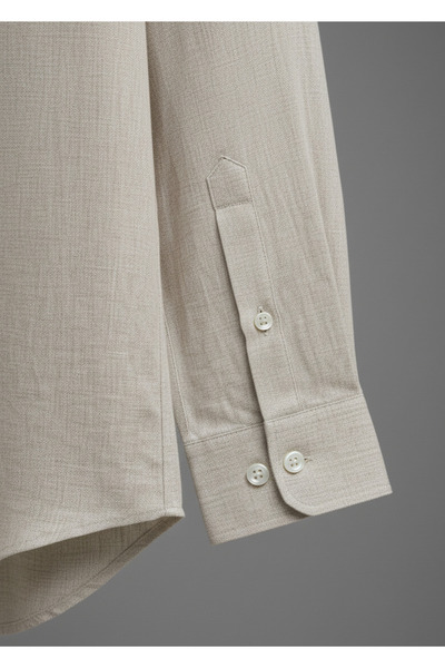 YusGos Men's Regular Fit Regular Collar Winter Raw Linen Shirt Cream 2XL