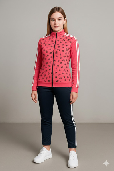 YusGos Women's Zippered Diving Scuba Fabric High Quality Bottom Top Sports Tracksuit Set Pink 2XL