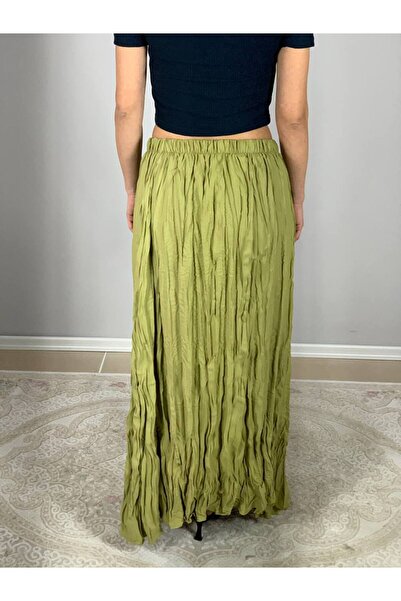 YusGos Women's Pleated Wrinkled Fabric Maxi Skirt Green Standard