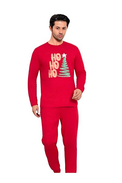 YusGos Printed Cotton Men's New Year Family Pajamas Set (Ho Ho Ho) Red XL