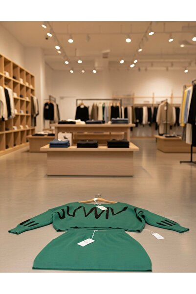 YusGos Women's Bat Sleeve Sweater Mini Skirt Knitwear Winter Set Green