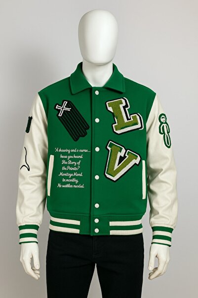 YusGos Unisex Women/Men Embroidered on the Back and Front Special Design High Quality College Coat Jacket Green