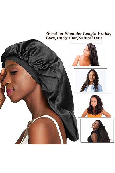 fulina Soft Black Satin Nightcap,Oversized Comfortable Satin Nightcap,Women's Nighttime Sleeping Caps