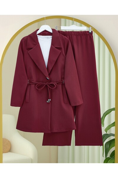 Modamorfo Σετ παντελόνι με διπλό γιακά με διπλό κορδόνι - Claret Red