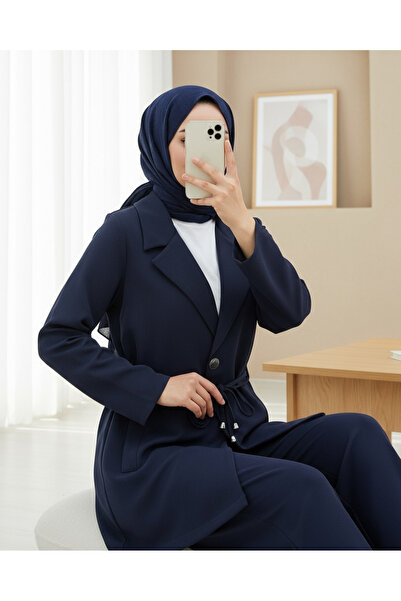 Modamorfo Double Breasted Collar Double Lace Jacket Trousers Suit - Navy