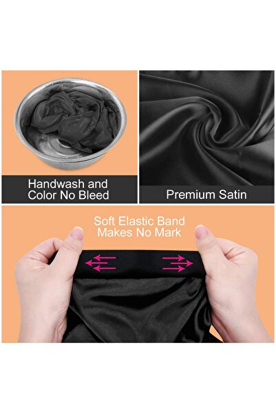 fulina Soft Black Satin Nightcap,Oversized Comfortable Satin Nightcap,Women's Nighttime Sleeping Caps