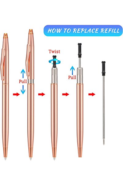 fulina 6 Pieces Rose Gold Slim Metal Ballpoint Pen, Medium Point Black Ink Smooth Writing, for Student