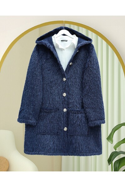 Modamorfo Hooded Gold Buttoned Pocketed Bearded Cap - Navy