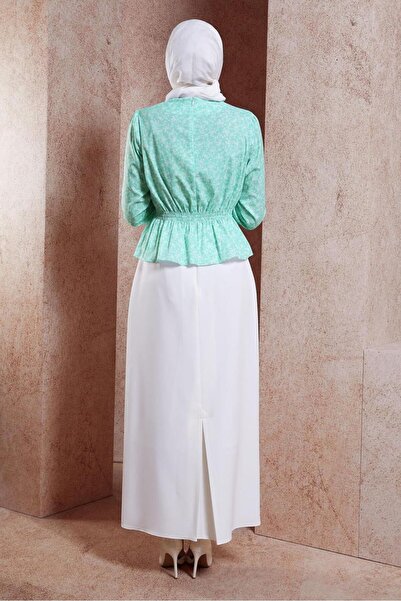 Alvina Floral Patterned Rubber Waist and Cuff Blouse - 42888