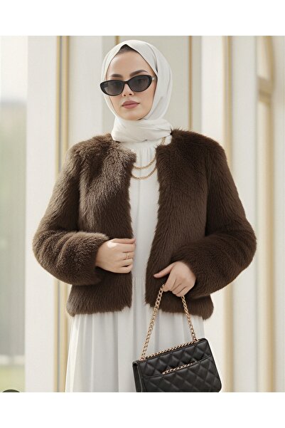 Modamorfo Fur Coat with Lining - Brown
