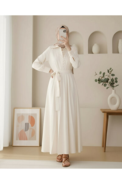 Modamorfo Γυναικείο φόρεμα με λεπτομέρεια με κουμπιά και γιακά δικαστή - 20688ELB