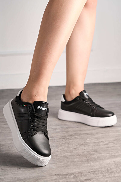 Nstil Günlük Kadın Siyah Sneaker Cırt Cırtlı Yüksek Topuk Tırtıklı Kaymaz Tab...