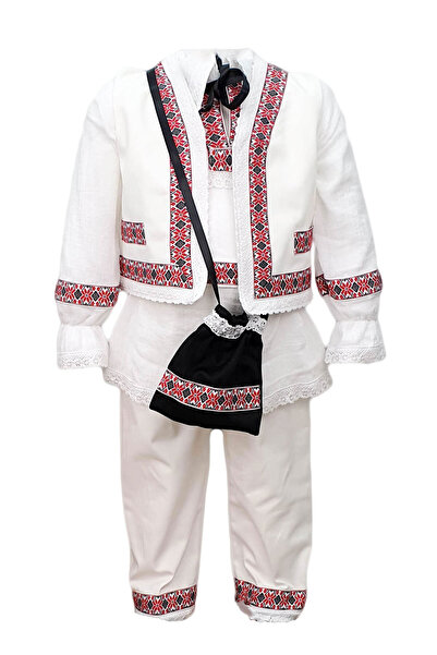 fantasialand Costum tradițional pentru băieți, 5 piese, alb-roșu